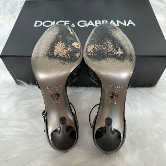 Dolce & Gabbana Lace Trim T-Strap Sandals - Picture 10 of 11